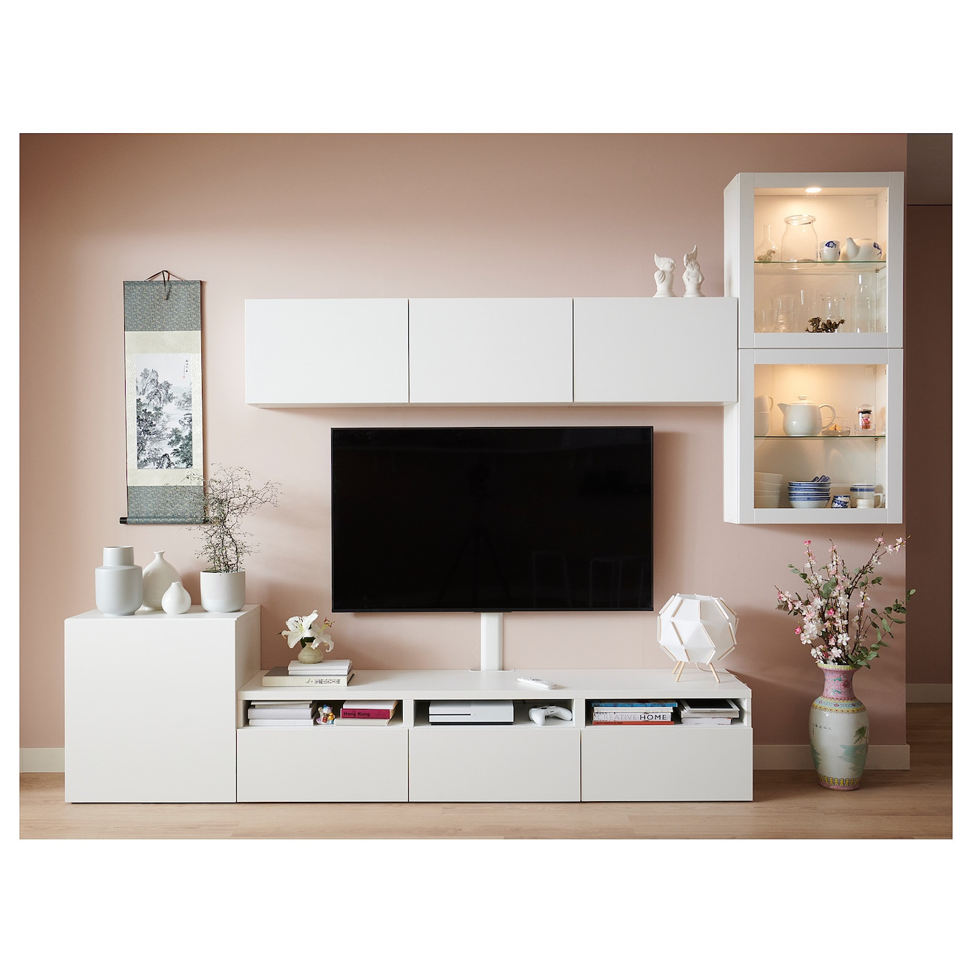 Bestå Tv-Komb. Mit Vitrinentüren - Weiß/Lappviken Klarglas Weiß 300X42X211  Cm for Wohnzimmer Ikea Besta